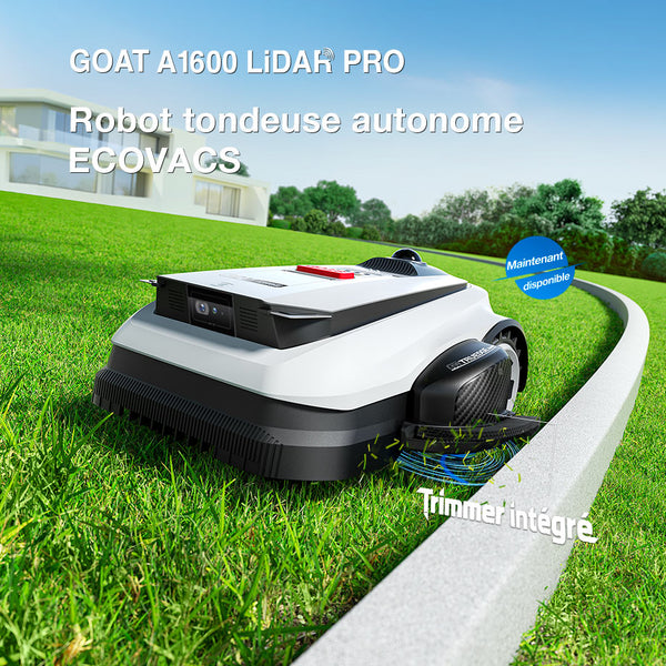 Ecovacs GOAT A1600 LiDAR PRO robot tondeuse autonome vue officielle fond blanc