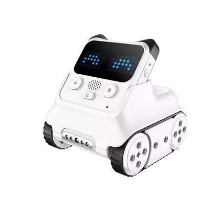 Makeblock Codey Rocky vu de trois quarts, écran à LED et boutons programmables