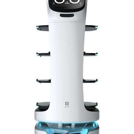 Pudu BellaBot robot serveur vue face fond blanc officielle