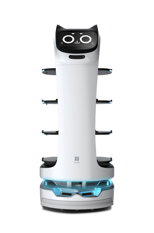 Pudu BellaBot robot serveur vue face fond blanc officielle