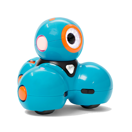 Robot Dash vu de profil, roues motrices et roulette d'équilibre