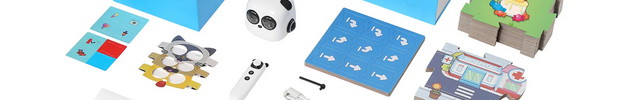 Contenu du mTiny Discover Kit : robot, stylet, cartes de codage et puzzles thématiques