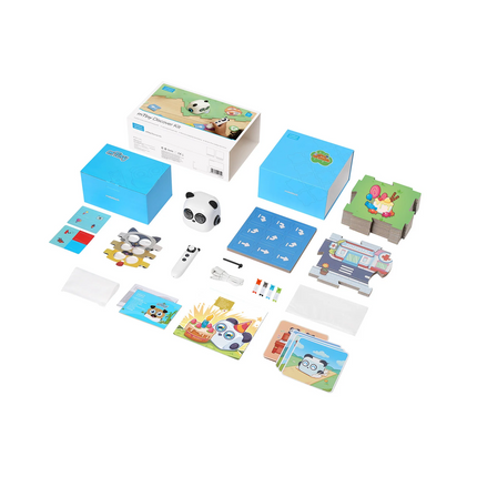 Contenu du mTiny Discover Kit : robot, stylet, cartes de codage et puzzles thématiques