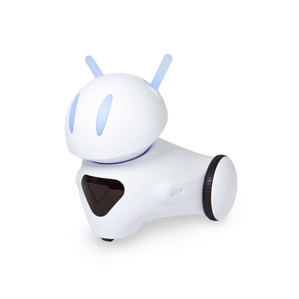Robot éducatif programmable Photon aux antennes bleues sur fond blanc